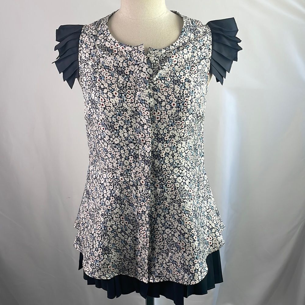 Girls Derek Lam Blue Floral Silk With Ruffle Bottom Dress